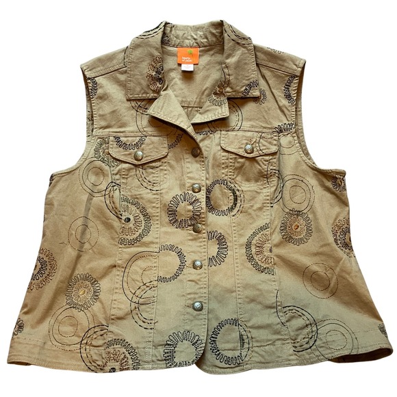 Hearts of Palm Vest Womens 18 Embroidered Sleeveless Snaps‎ Boho Tan Stretchy - Picture 1 of 6